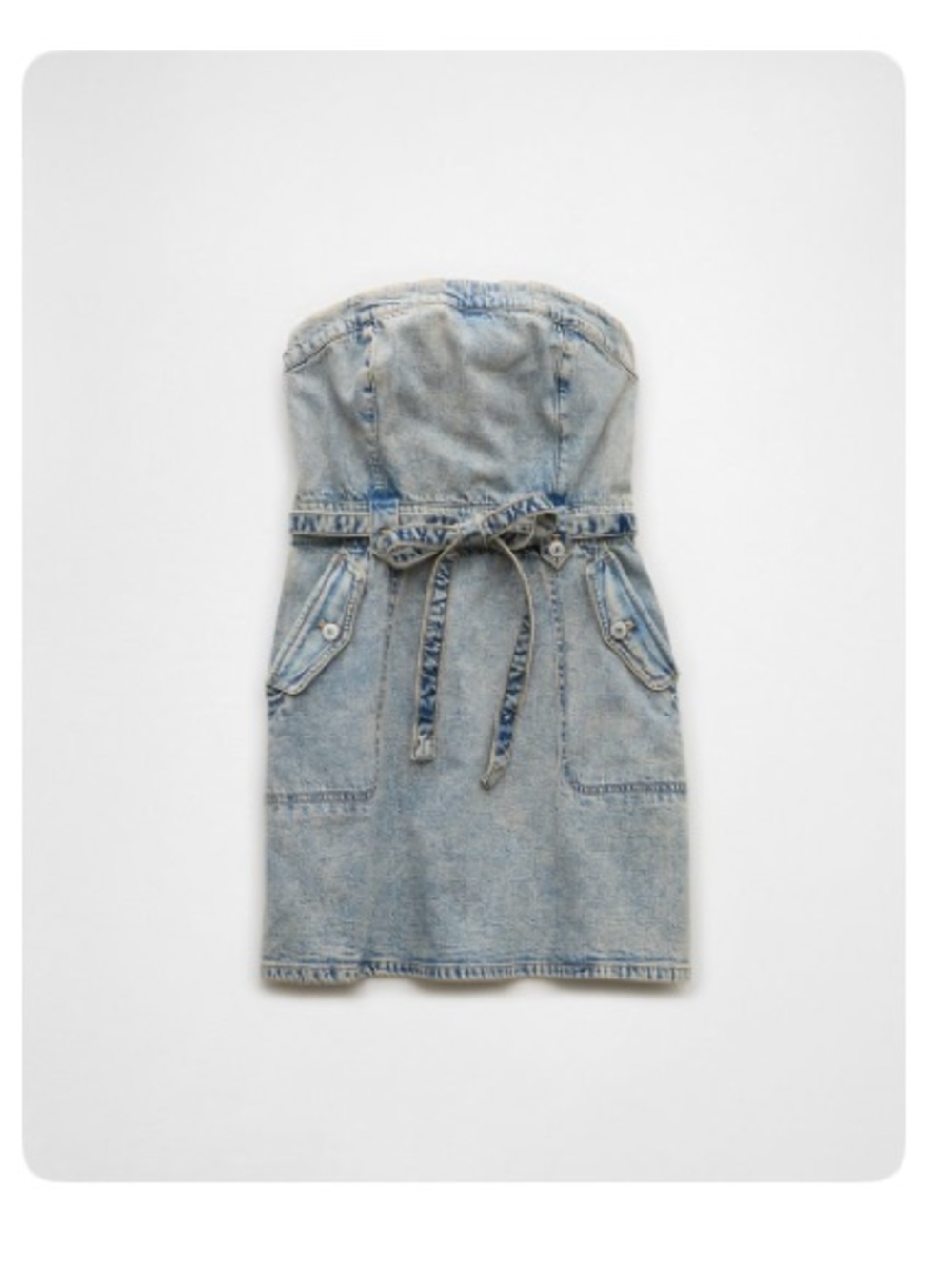 American Eagle Outfitters Strapless Denim Tie-Waist Mini Dress - Blue